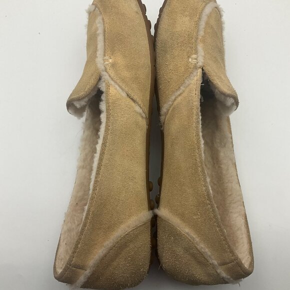 UGG Womens 10 Hailey Cream Tan Suede Shearling Flats Moccasin Slippers - Picture 6 of 14